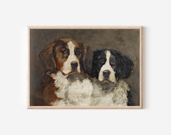 Vintage Dogs Oil Painting | Downloadable Pet Wall Art | Modern Farmhouse Antique Dog Wall Decor