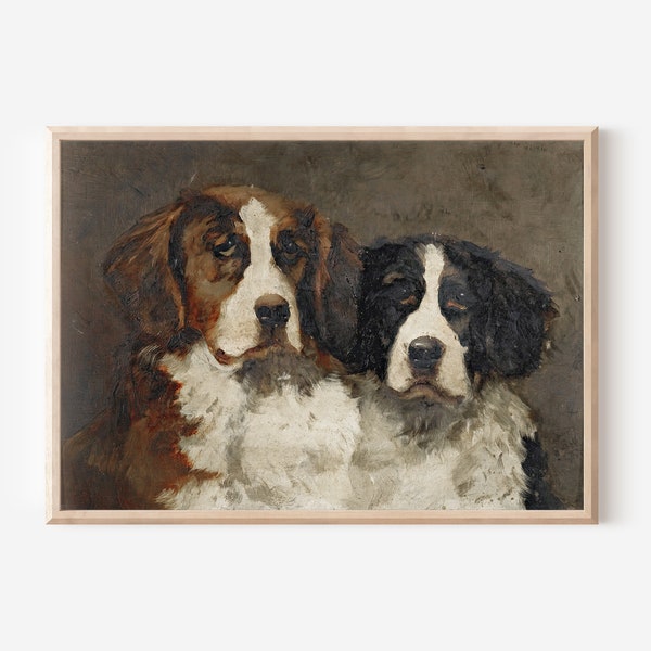 Vintage Dogs Oil Painting | Downloadable Pet Wall Art | Modern Farmhouse Antique Dog Wall Decor