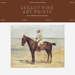 Vintage Chestnut Horse Oil Painting Antique Equestrian Downloadable Print Coastal Landscape Farmhouse Decor image 6