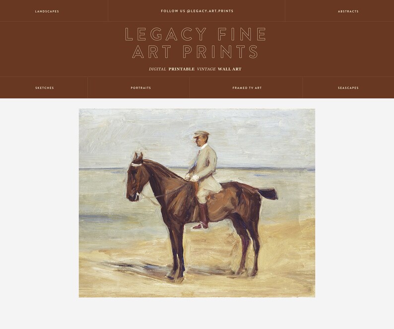 Vintage Chestnut Horse Oil Painting Antique Equestrian Downloadable Print Coastal Landscape Farmhouse Decor image 6
