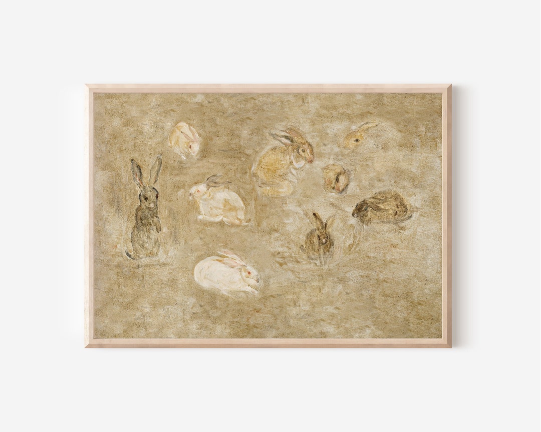 Vintage Rabbit Painting | Neutral Nursery Wall Art | Easter Printable ...