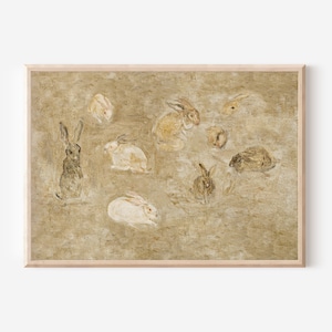 Vintage Rabbit Painting | Neutral Nursery Wall Art | Easter Printable Wall Art | 20th Century Art | Print Yourself Artwork
