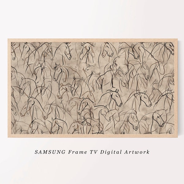 Samsung Frame TV Art | Abstract Horses Sketch TV Art | Minimalist Equestrian Line Art Wall Art | Neutral Wall Art Frame TV Art