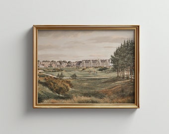 ゴルフコースの油絵ウォールアート - ヴィンテージ風景プリント