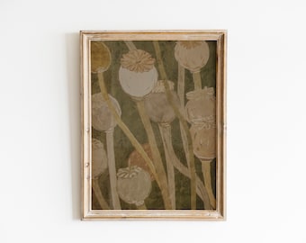 Neutral Abstract Floral Oil Painting | Muted Botanical Wall Art | Gallery Wall Art Downloadable Art