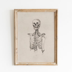 Oeuvre d&#39;art squelette antique Halloween imprimable | Art mural du jour des morts | Décoration murale neutre pour Halloween | Impressions téléchargeables