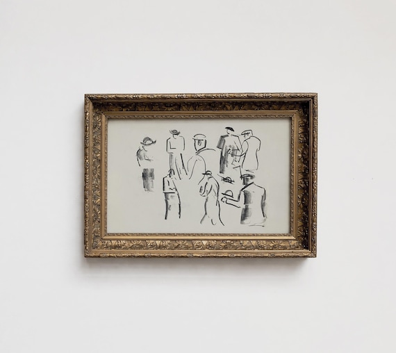 Vintage Abstract Portrait Sketch | Large Neutral Wall Art | Mid Century Modern Downloadable Art | Above Bed Decor