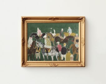 Abstract Equestrian Wall Art | Cottage Core Decor Landscape Oil Painting | Vintage Painting Downloadable Print | Horse Lover Gift