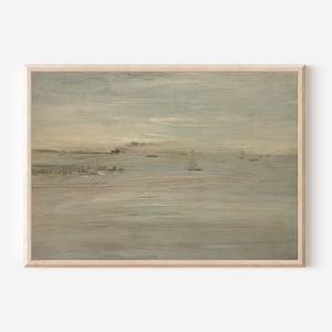 Cottage Core Decor Seascape Oil Painting Downloadable Print | Vintage Neutral Wall Art | Above Bed Decor Downloadable Wall Art