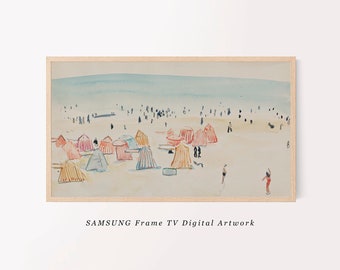 Samsung Frame TV Art | Summer Wall Art Ocean Beach Watercolor Painting | Minimalist Coastal Farmhouse TV Vintage Digital Download