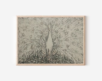 Antique Peacock Painting | Downloadable Prints | Print Yourself | Digital Prints | Abstract Bird Sketch | Fine Art Prints