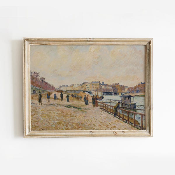 Descarga de lámina decorativa de paisaje urbano neutro / Lámina de paisaje impresionista vintage / Decoración estilo cottagecore imprimible / Pintura al óleo europea antigua