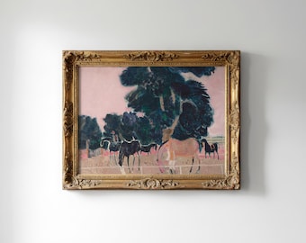 Abstrakte Reiter Wandkunst | Vintage Landschaft Ölgemälde | Cottagecore Herunterladbarer Druck | Pferd Liebhaber Geschenk