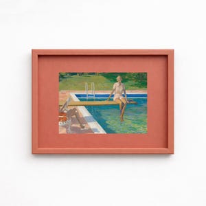 Pintura de paisaje colorido de estilo moderno de mediados de siglo, arte mural de Palm Springs del Rat Pack, descarga instantánea.