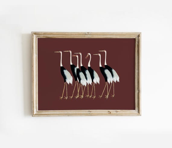 Vintage Bird Wall Art Downloadable Print | Japanese Crane Print | Cottage Core Decor Coastal Bird Print | Instant Wall Art