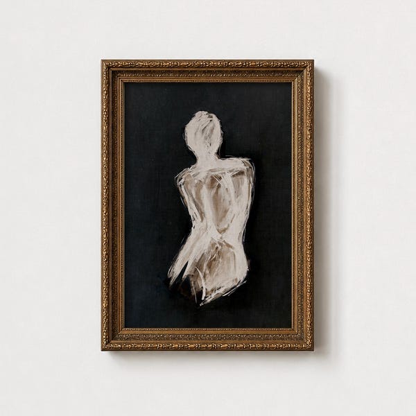 Moody Vintage Backside Portrait Printable | Neutral Oil Painting Wall Art