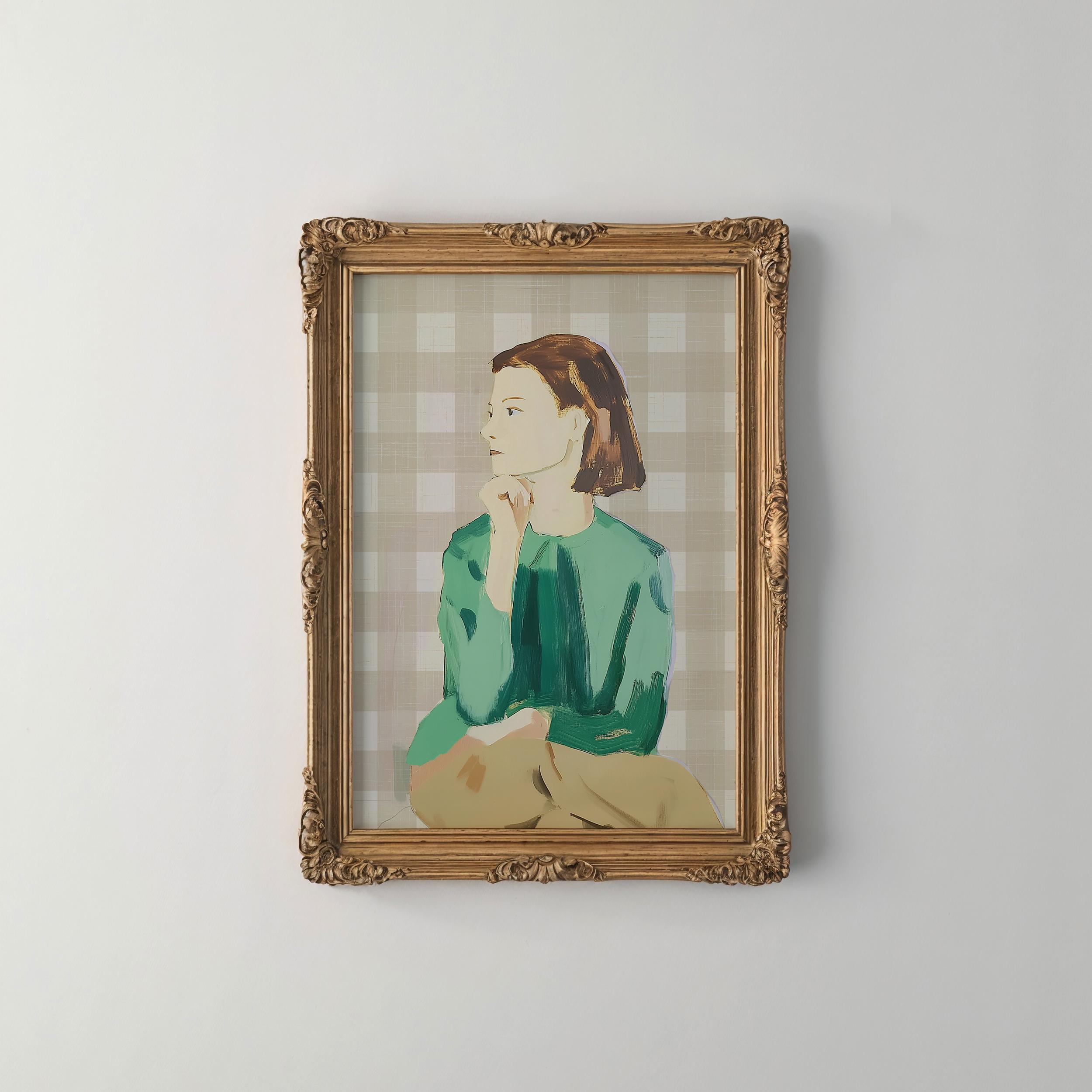 Modern Cottagecore Woman Portrait | Neutral Oil Painting Style Wall Art | Digital Download | Fine Art for Preppy or Rustic Decor