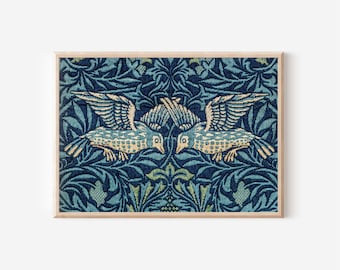 Vintage Textile Bird Pattern Wall Art | Nature Tapestry | Rustic Farmhouse Decor | Textile Large Wall Art | Downloadable Artwork
