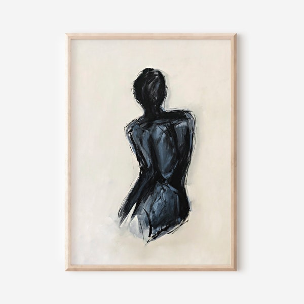 Vintage weibliche Figur Ölgemälde herunterladbare Drucke | Minimalistische Wandkunst Badezimmer Dekor | Moderne Wand Kunst Figur Kunst