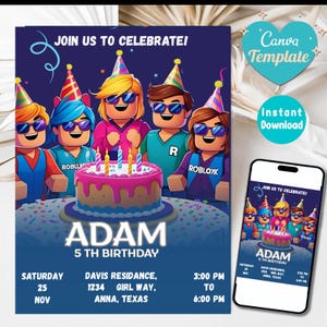 Roblox Birthday Invitation: Editable Game Party Invite (5x7 inches, Digital Download)