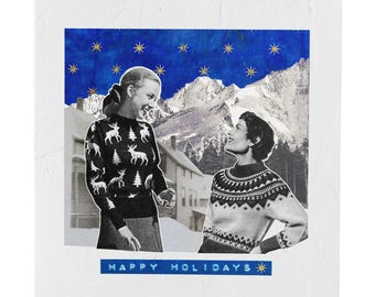 Happy Holidays | square greeting card | original collage lesbian christmas card