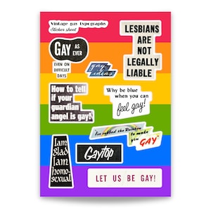 Vintage Gay Typografie | A6 Stickerbogen | Gay Pride Retro Wörter Aufkleber Zeitungsausschnitte Collage Journaling Scrapbook Vintage queer