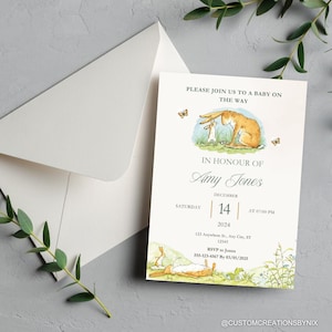 Invitación para baby shower "Adivina cuánto te amo" (5x7) - Lindas invitaciones para baby shower, género neutro