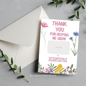 Thank You for Helping Me Grow Teacher Gift Card | Printable Teacher Appreciation Gift | End of Year Card for Teachers | Editable Canva&quot;