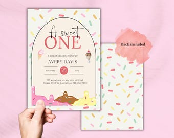 Faire-part d'anniversaire : donuts, bonbons, crème glacée (téléchargement numérique)