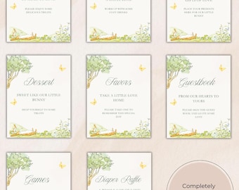 Neutral Bunny Baby Shower Table Signs - Woodland Bunny Storybook (Printable)