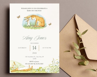 Bunny Rabbit Baby Shower Invitation – Bunny Woodland Theme (Digital Download)