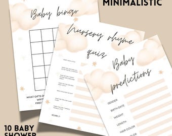 Minimalistiska babyshower-spelpaket | Neutrala partyspel (direkt nedladdning)