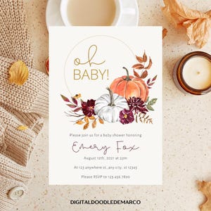 Oh Baby Fall Baby Shower Invitation *DIGITAL DOWNLOAD* Fall themed baby shower invitation template