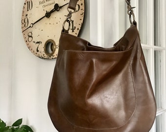 UMA Brown Leather Crossbody Hobo Bag - Slouchy Boho Purse