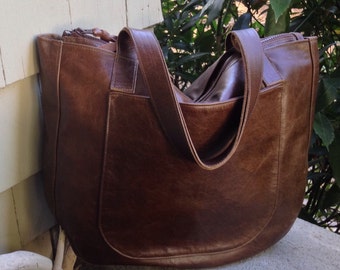 URSULA Leather Tote - Oversized Leather Tote - Day Trip Bag - Carry on Bag - Work Bag - Office Bag - Laptop Bag