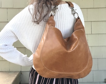 UMA Tan Leather Hobo Bag | Handmade Slouchy Crossbody Purse | USA Made
