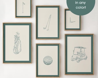 Golf Boys Room Set of 6 Gallery Wall Decor | Golf Themed Nursery Decor | Custom Color Golf Printable Wall Art | Aesthetic Golf Decor | Print