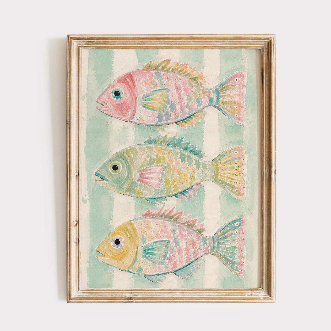 Coastal Fish Wall Art Print | Lake House Decor | Pastel Beach Cottage ...