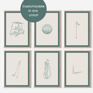 Golf Boys Room Set of 6 Gallery Wall Decor | Golf Themed Nursery Decor | Custom Color Golf Printable Wall Art | Aesthetic Golf Decor | Print