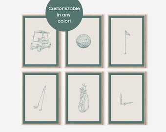 Golf Boys Room Set of 6 Gallery Wall Decor | Golf Themed Nursery Decor | Custom Color Golf Printable Wall Art | Aesthetic Golf Decor | Print