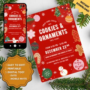 Personalized Christmas Cookie Exchange Invitation l Editable Christmas Ornament Party l Editable Christmas Party Invite l Holiday Invite