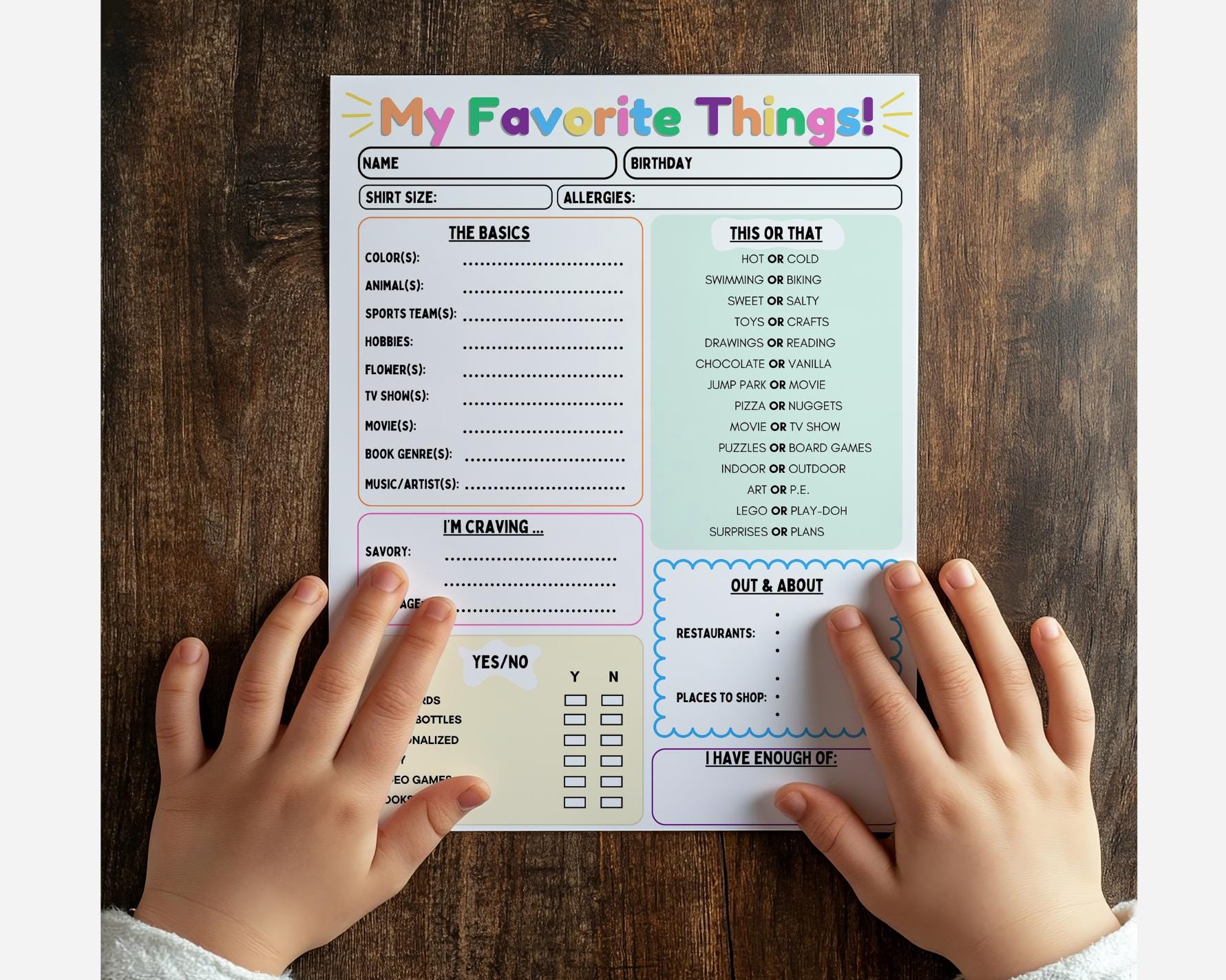 Fillable Form Kids Favorite Things List L Favorites List L Get to Know ...