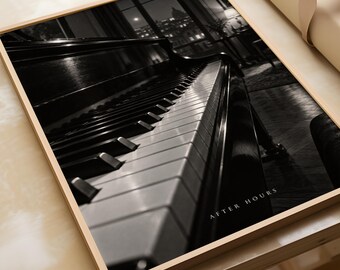 Grand Piano Poster, Moonlit City View, After Hours Print (Wall Art)