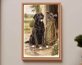 Black Labrador Golf Print, Dog with Golf Balls, Clubhouse Wall Art