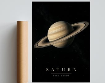 Saturn Ring Study Poster, Realistic Planet Art Print, Space Wall Decor
