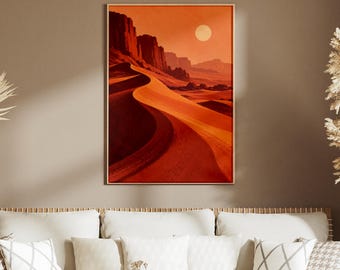 Desert Dunes Poster, Terracotta Sand Landscape, Retro Boho Wall Art
