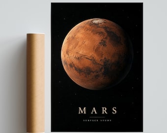 Mars Surface Study Poster, Realistic Red Planet Astronomy Wall Art (Physical Print)