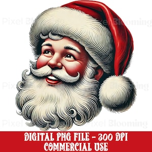 Santa Claus Vintage Clipart | Santa Claus Merry Christmas Face | Santa Claus Face Png | Retro Santa Christmas PNG Sublimation Design Gift
