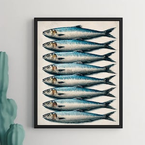 Sardine painting art | antique fish print | Antique Still Life Fish Art | Wall Decor for Fish Restaurant | fish printable art | Vintage Sea