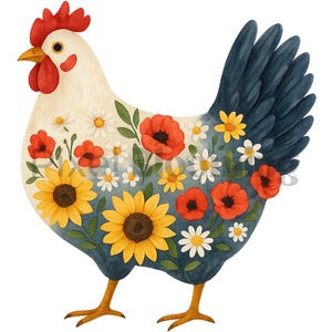 Floral Chicken clipart｜Rooster clipart｜Floral chickens png｜Chicken cottage core ｜watercolor chicken｜floral chicken｜cottagecore clipart｜Farm
